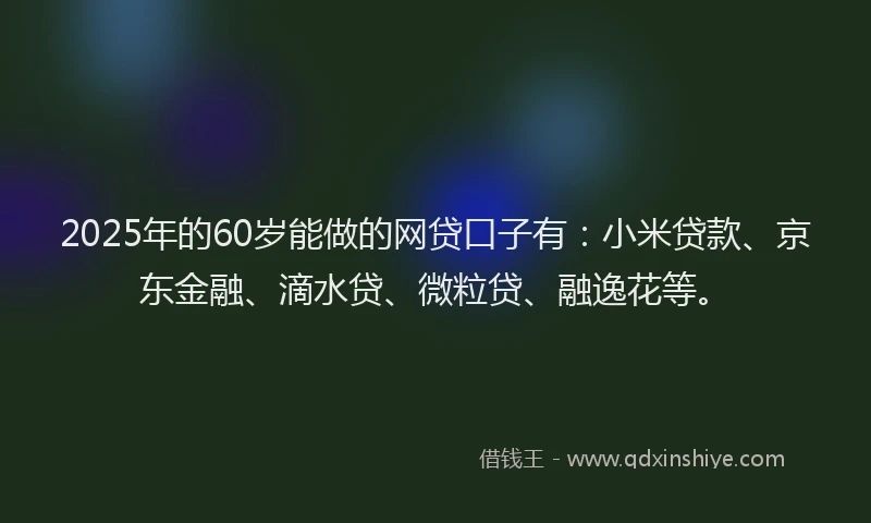 2025年的60岁能做的网贷口子有：小米贷款、京东金融、滴水贷、微粒贷、融逸花等。