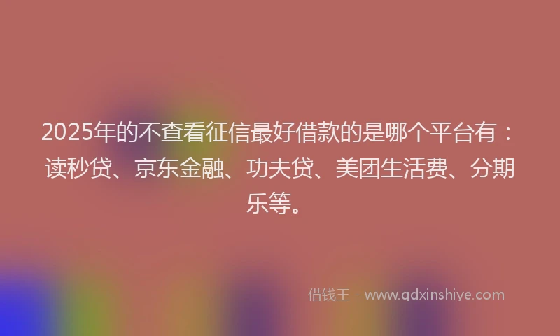 2025年的不查看征信最好借款的是哪个平台有：读秒贷、京东金融、功夫贷、美团生活费、分期乐等。