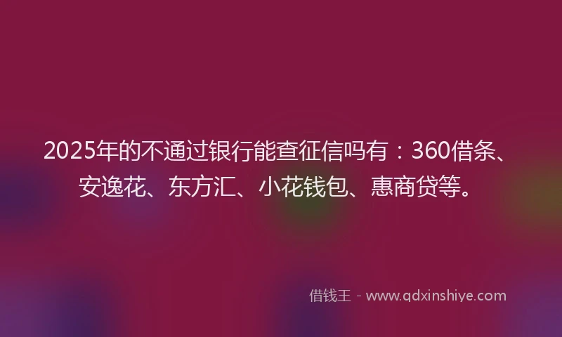 2025年的不通过银行能查征信吗有：360借条、安逸花、东方汇、小花钱包、惠商贷等。