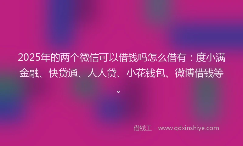 2025年的两个微信可以借钱吗怎么借有：度小满金融、快贷通、人人贷、小花钱包、微博借钱等。