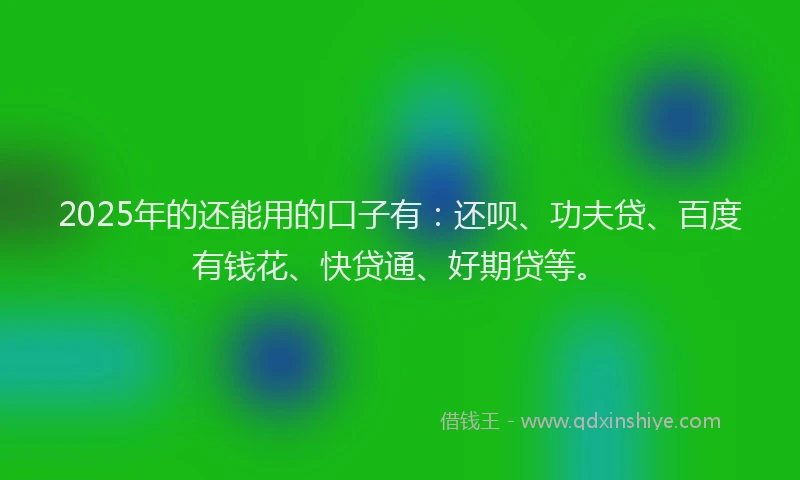 2025年的还能用的口子有：还呗、功夫贷、百度有钱花、快贷通、好期贷等。