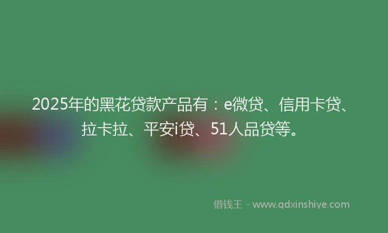 2025年的黑花贷款产品有：e微贷、信用卡贷、拉卡拉、平安i贷、51人品贷等。