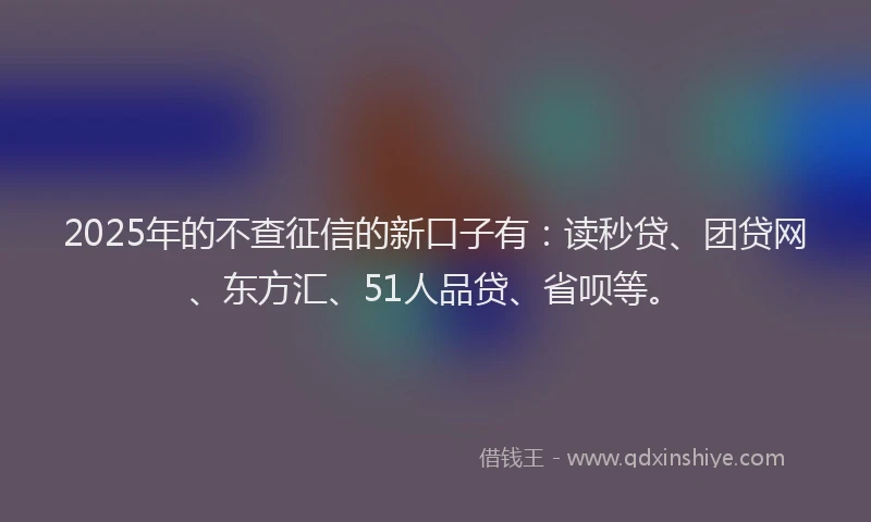 2025年的不查征信的新口子有：读秒贷、团贷网、东方汇、51人品贷、省呗等。
