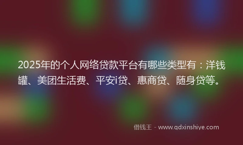 2025年的个人网络贷款平台有哪些类型有：洋钱罐、美团生活费、平安i贷、惠商贷、随身贷等。