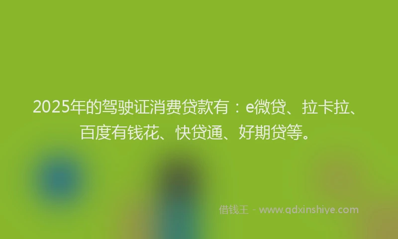 2025年的驾驶证消费贷款有：e微贷、拉卡拉、百度有钱花、快贷通、好期贷等。