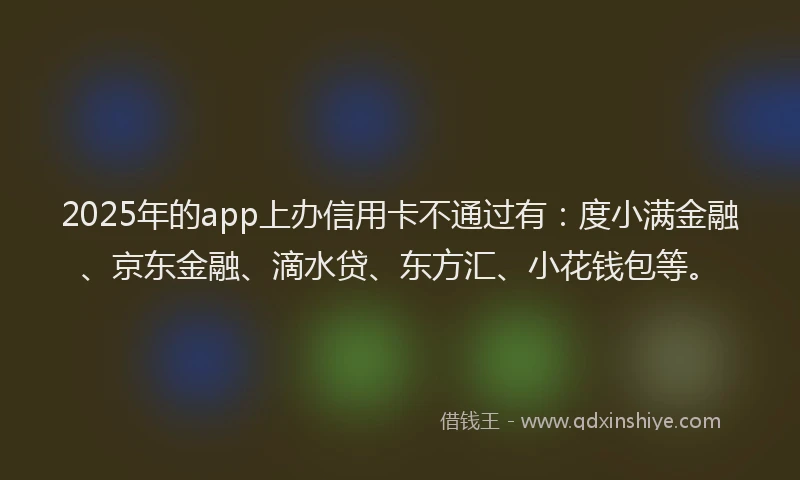 2025年的app上办信用卡不通过有：度小满金融、京东金融、滴水贷、东方汇、小花钱包等。