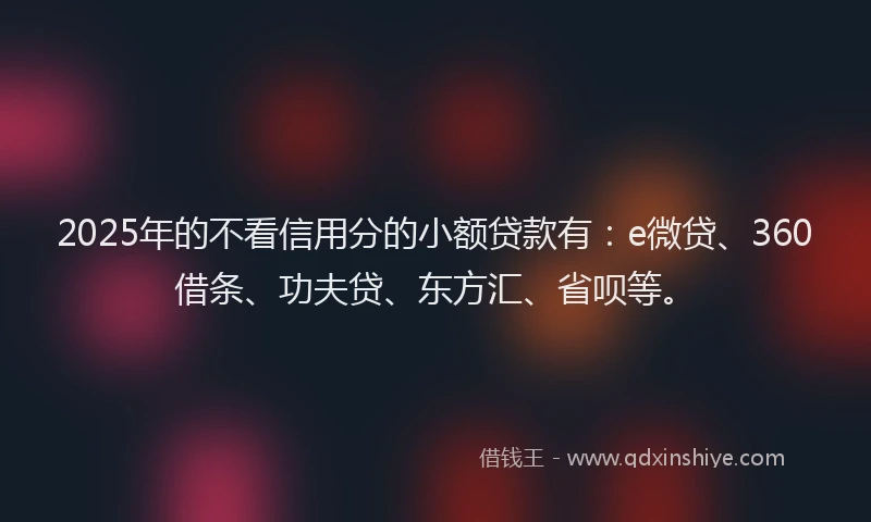 2025年的不看信用分的小额贷款有：e微贷、360借条、功夫贷、东方汇、省呗等。