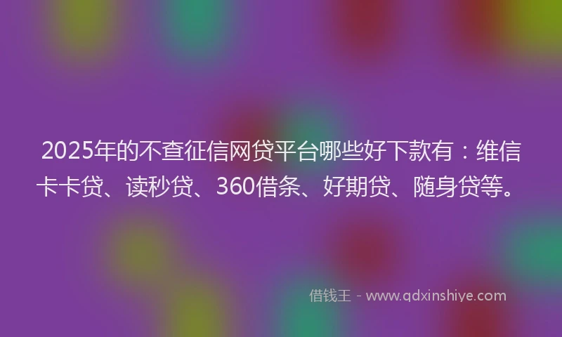 2025年的不查征信网贷平台哪些好下款有：维信卡卡贷、读秒贷、360借条、好期贷、随身贷等。
