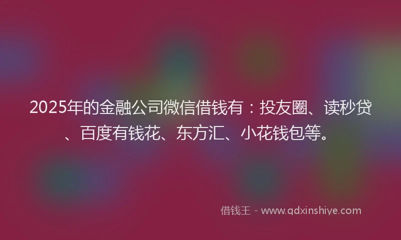 2025年的金融公司微信借钱有：投友圈、读秒贷、百度有钱花、东方汇、小花钱包等。