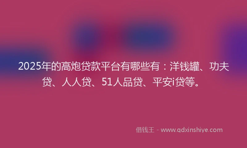 2025年的高炮贷款平台有哪些有：洋钱罐、功夫贷、人人贷、51人品贷、平安i贷等。