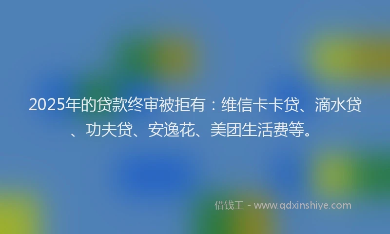 2025年的贷款终审被拒有：维信卡卡贷、滴水贷、功夫贷、安逸花、美团生活费等。