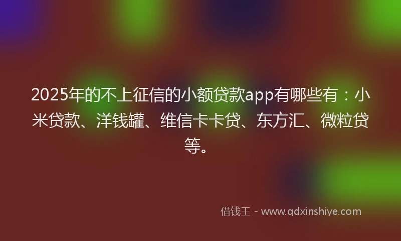 2025年的不上征信的小额贷款app有哪些有：小米贷款、洋钱罐、维信卡卡贷、东方汇、微粒贷等。