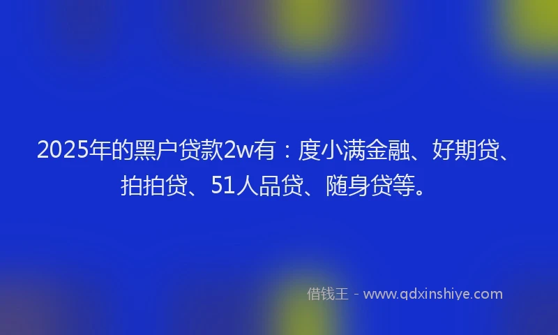 2025年的黑户贷款2w有：度小满金融、好期贷、拍拍贷、51人品贷、随身贷等。