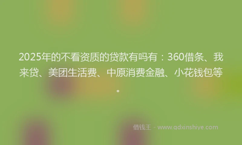 2025年的不看资质的贷款有吗有：360借条、我来贷、美团生活费、中原消费金融、小花钱包等。