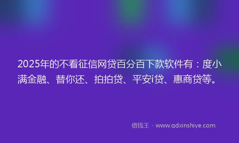 2025年的不看征信网贷百分百下款软件有：度小满金融、替你还、拍拍贷、平安i贷、惠商贷等。
