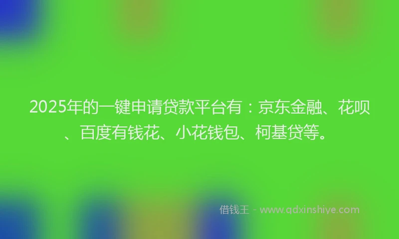 2025年的一键申请贷款平台有：京东金融、花呗、百度有钱花、小花钱包、柯基贷等。