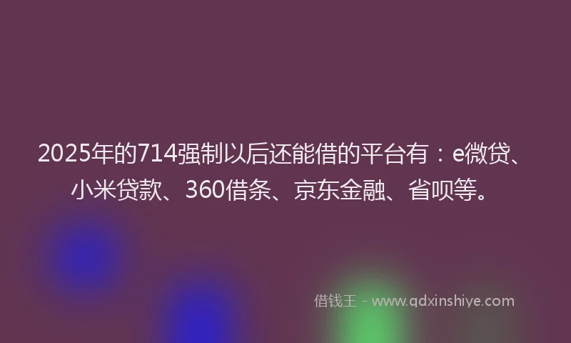 2025年的714强制以后还能借的平台有：e微贷、小米贷款、360借条、京东金融、省呗等。