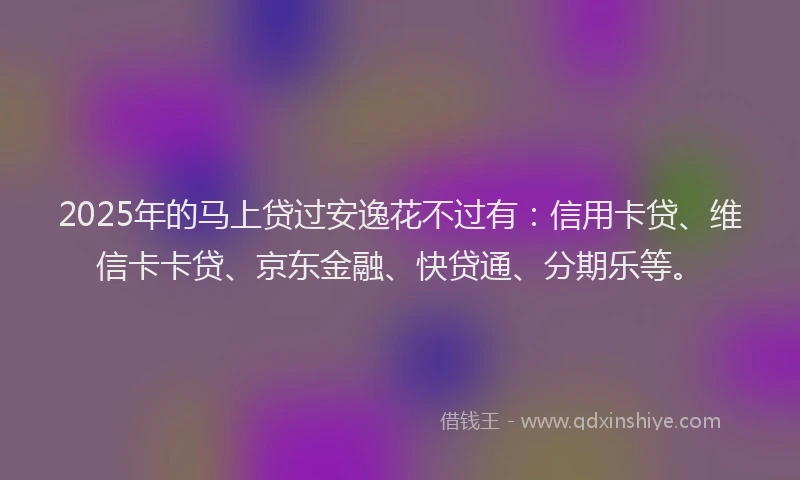 2025年的马上贷过安逸花不过有：信用卡贷、维信卡卡贷、京东金融、快贷通、分期乐等。