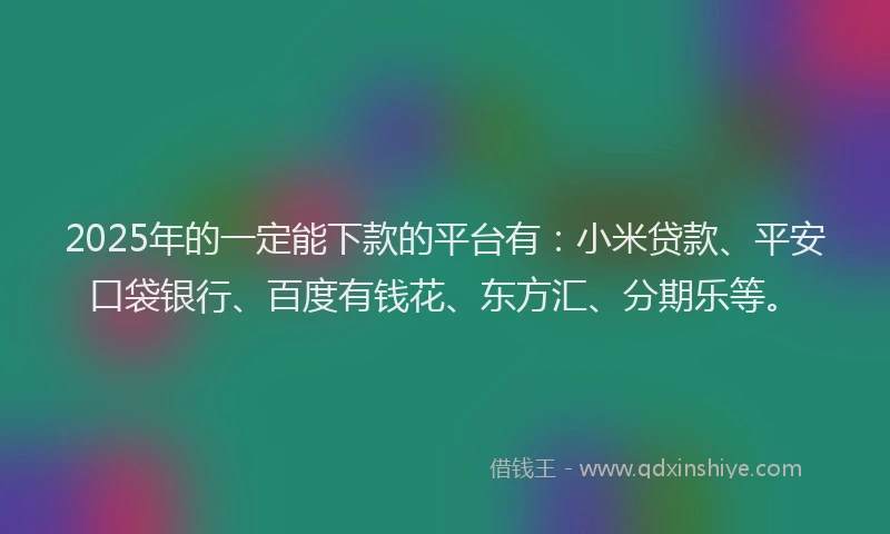 2025年的一定能下款的平台有：小米贷款、平安口袋银行、百度有钱花、东方汇、分期乐等。