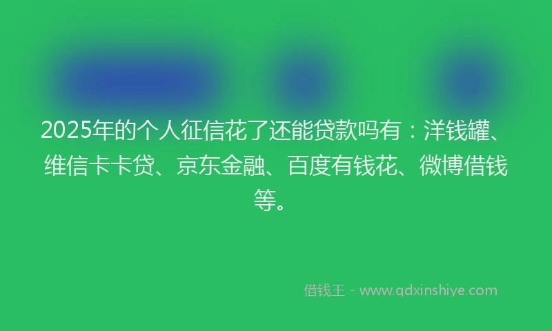 2025年的个人征信花了还能贷款吗有：洋钱罐、维信卡卡贷、京东金融、百度有钱花、微博借钱等。