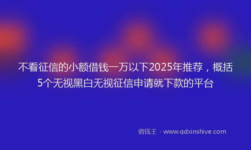 不看征信的小额借钱一万以下2025年推荐，概括5个无视黑白无视征信申请就下款的平台