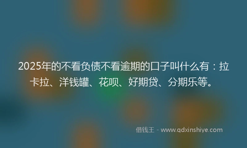 2025年的不看负债不看逾期的口子叫什么有：拉卡拉、洋钱罐、花呗、好期贷、分期乐等。