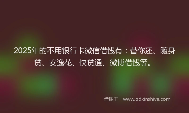 2025年的不用银行卡微信借钱有：替你还、随身贷、安逸花、快贷通、微博借钱等。