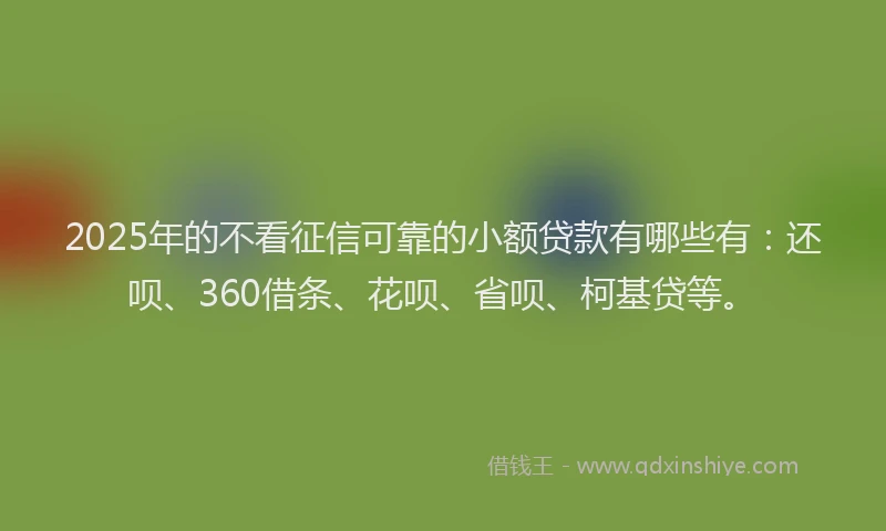 2025年的不看征信可靠的小额贷款有哪些有：还呗、360借条、花呗、省呗、柯基贷等。