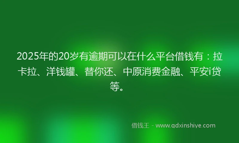 2025年的20岁有逾期可以在什么平台借钱有：拉卡拉、洋钱罐、替你还、中原消费金融、平安i贷等。