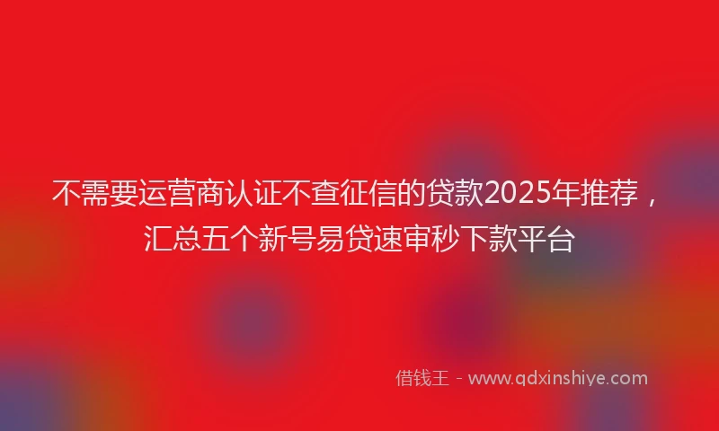 不需要运营商认证不查征信的贷款2025年推荐，汇总五个新号易贷速审秒下款平台
