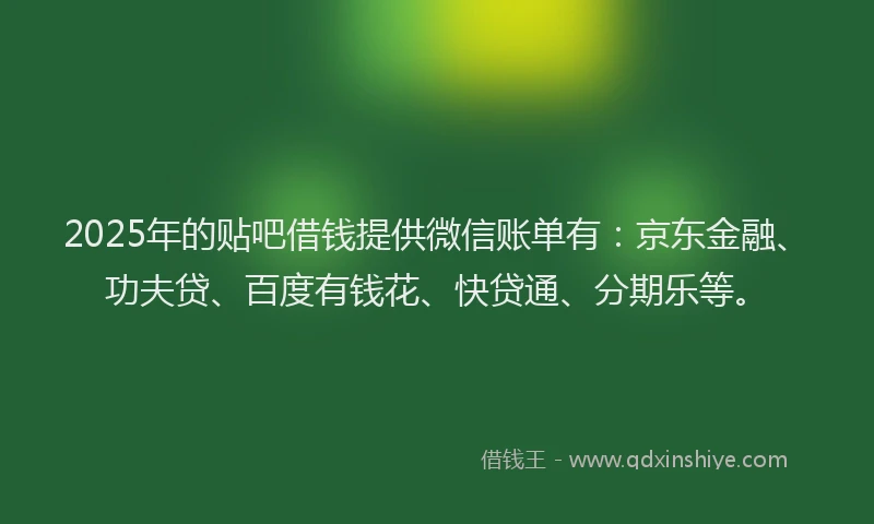 2025年的贴吧借钱提供微信账单有：京东金融、功夫贷、百度有钱花、快贷通、分期乐等。