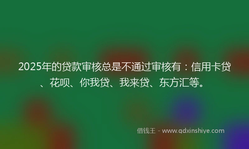 2025年的贷款审核总是不通过审核有：信用卡贷、花呗、你我贷、我来贷、东方汇等。