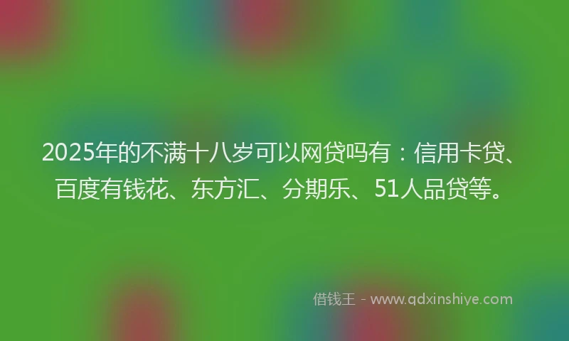 2025年的不满十八岁可以网贷吗有：信用卡贷、百度有钱花、东方汇、分期乐、51人品贷等。