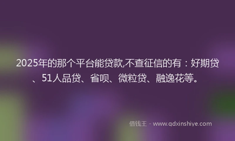 2025年的那个平台能贷款,不查征信的有：好期贷、51人品贷、省呗、微粒贷、融逸花等。
