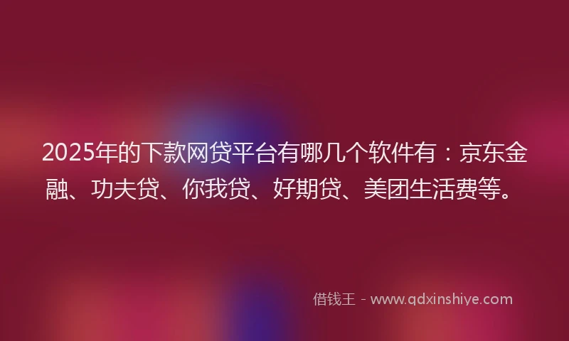 2025年的下款网贷平台有哪几个软件有：京东金融、功夫贷、你我贷、好期贷、美团生活费等。