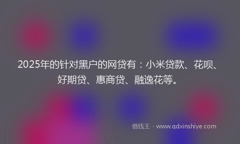 2025年的针对黑户的网贷有：小米贷款、花呗、好期贷、惠商贷、融逸花等。