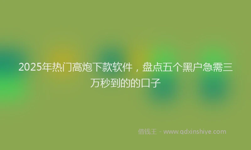 2025年热门高炮下款软件，盘点五个黑户急需三万秒到的的口子