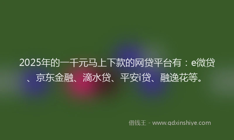 2025年的一千元马上下款的网贷平台有：e微贷、京东金融、滴水贷、平安i贷、融逸花等。