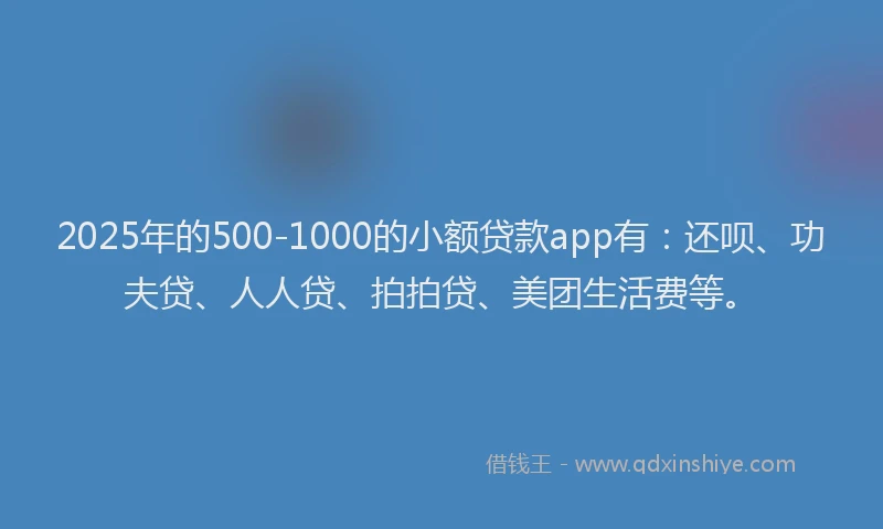 2025年的500-1000的小额贷款app有：还呗、功夫贷、人人贷、拍拍贷、美团生活费等。