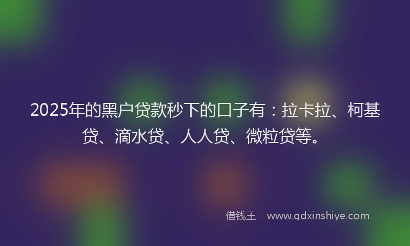 2025年的黑户贷款秒下的口子有：拉卡拉、柯基贷、滴水贷、人人贷、微粒贷等。