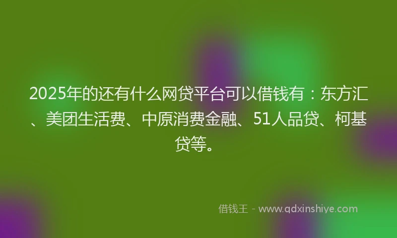 2025年的还有什么网贷平台可以借钱有：东方汇、美团生活费、中原消费金融、51人品贷、柯基贷等。
