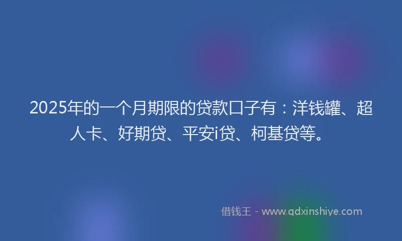 2025年的一个月期限的贷款口子有：洋钱罐、超人卡、好期贷、平安i贷、柯基贷等。