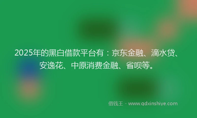 2025年的黑白借款平台有：京东金融、滴水贷、安逸花、中原消费金融、省呗等。