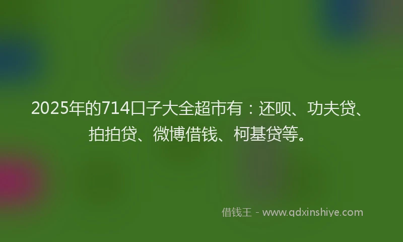 2025年的714口子大全超市有：还呗、功夫贷、拍拍贷、微博借钱、柯基贷等。
