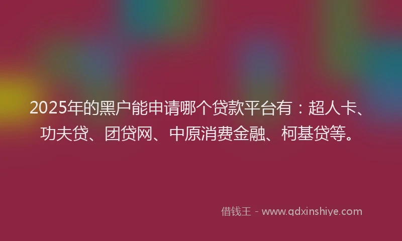2025年的黑户能申请哪个贷款平台有：超人卡、功夫贷、团贷网、中原消费金融、柯基贷等。