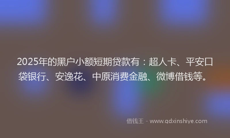 2025年的黑户小额短期贷款有：超人卡、平安口袋银行、安逸花、中原消费金融、微博借钱等。