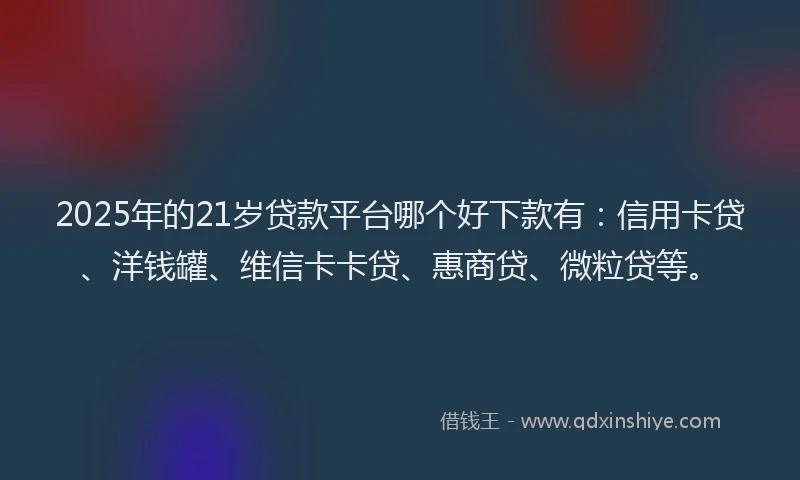 2025年的21岁贷款平台哪个好下款有：信用卡贷、洋钱罐、维信卡卡贷、惠商贷、微粒贷等。
