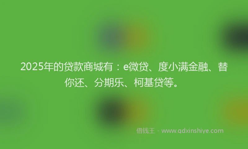 2025年的贷款商城有：e微贷、度小满金融、替你还、分期乐、柯基贷等。
