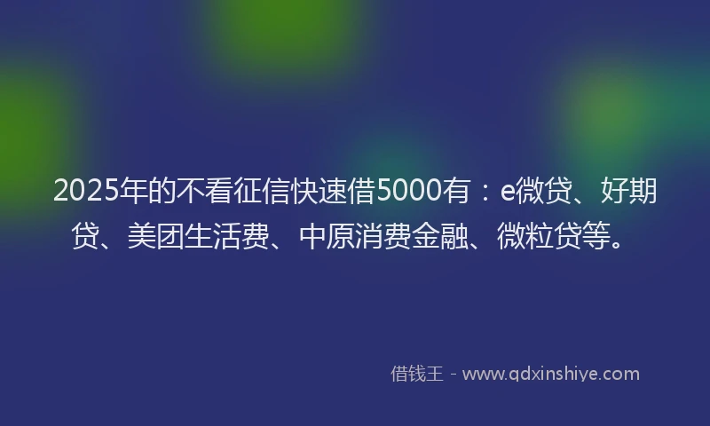 2025年的不看征信快速借5000有：e微贷、好期贷、美团生活费、中原消费金融、微粒贷等。