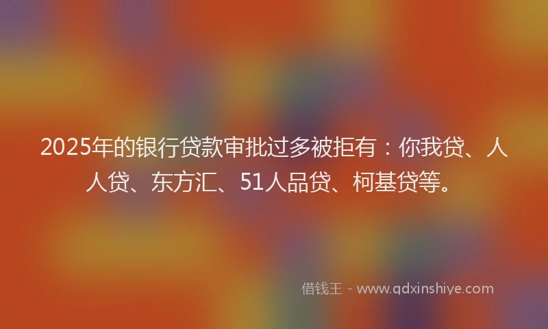 2025年的银行贷款审批过多被拒有：你我贷、人人贷、东方汇、51人品贷、柯基贷等。